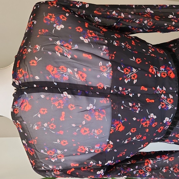 Lulus Dress Floral Black Long Sleeve Mini Sheer Pleated Ruffle A Line Sz M - Picture 9 of 16